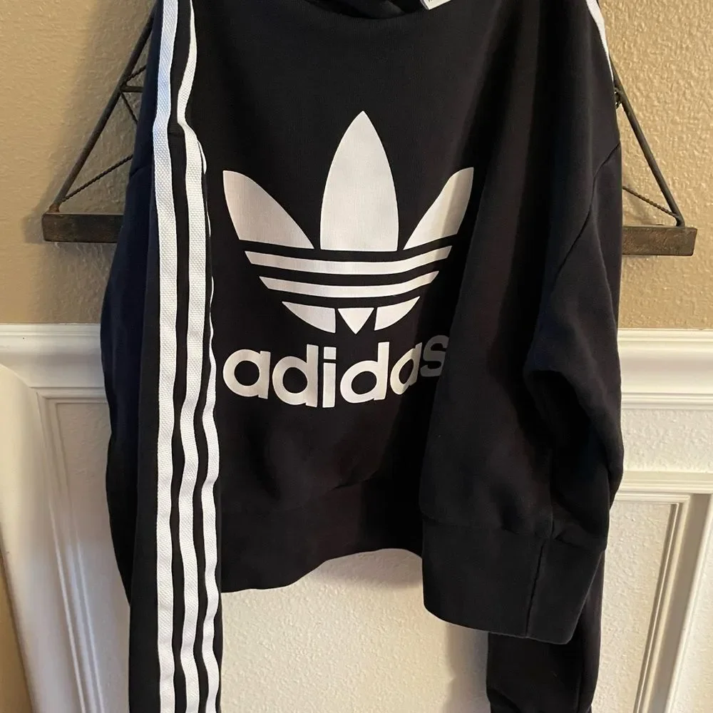 Adidas Black Sweatshirt with White Trefoil Logo Girls Size Large - Picture 9 of 9